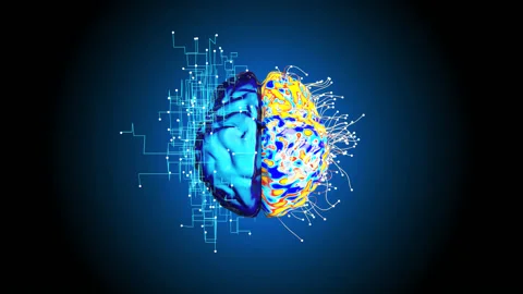 Abstract background of Artificial Intelligence with left and right Brain Stock Footage 150868751