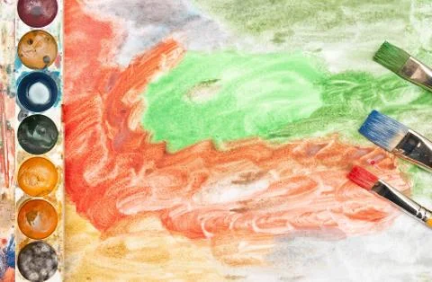Abstract background with artists brushes Stock Photos