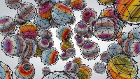 Abstract background with balls and atom array, 3D rendering, stretched pixe.. Fotos de archivo