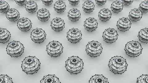 Abstract background with balls and atom array, 3D rendering, stretched pixe.. 스톡 사진