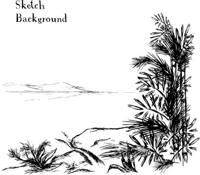 Abstract background with bamboo trees and mountains in the dista Stock Illustration
