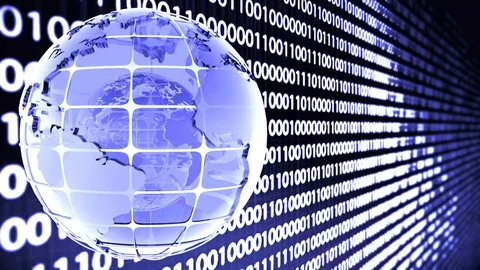 Abstract background of binary code with the rotation of the glass of the globe Stock Footage 79606001