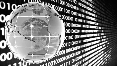 Abstract background of binary code with the rotation of the glass of the globe Stock Footage 79606170