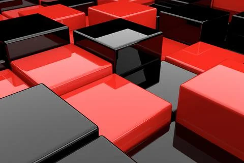 Abstract background of black and red cubes. 3D rendering. Stock Illustration