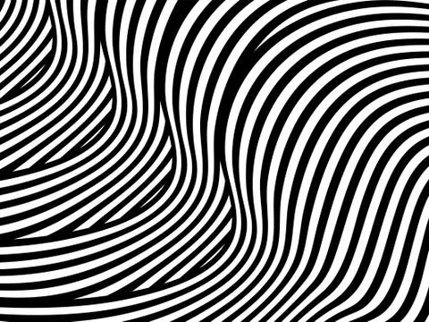 Abstract background with black and white striped, futuristic waves. Geometric Stock Illustration