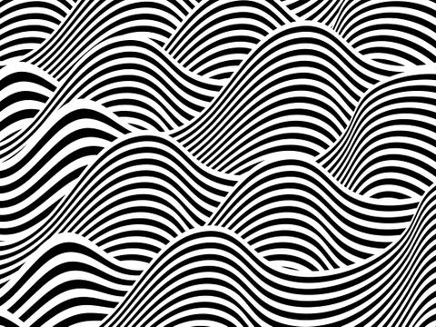 Abstract background with black and white striped, futuristic waves. Geometric Stock Illustration