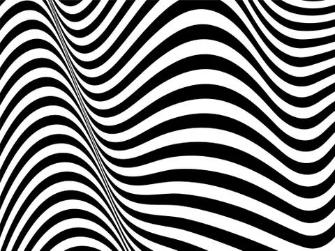 Abstract background with black and white striped, futuristic waves. Geometric Stock Illustration