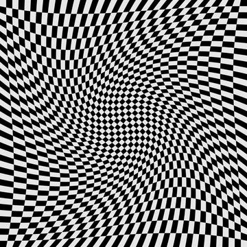 Abstract background with black and white chess board twirl futuristic waves art Иллюстрация
