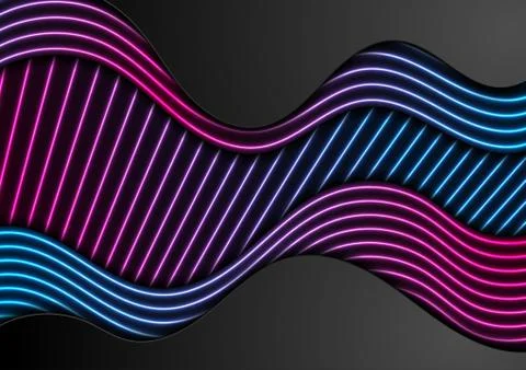 Abstract background with black corporate waves and neon laser lines Stock Illustration