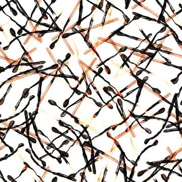 Abstract background with black matches and blobs. Watercolor seamless pattern 库存插图