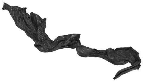 Abstract background of black wavy silk or satin with metal stripes. 3d render Stock Illustration