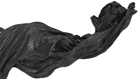 Abstract background of black wavy silk or satin with metal stripes. 3d render Stock Illustration