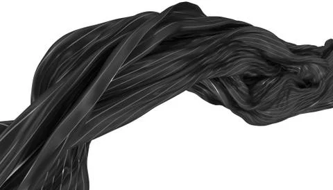 Abstract background of black wavy silk or satin with metal stripes. 3d render Stock Illustration