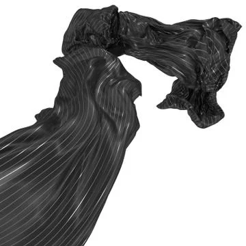Abstract background of black wavy silk or satin with metal stripes. 3d render Stock Illustration