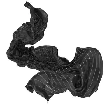 Abstract background of black wavy silk or satin with metal stripes. 3d render Stock Illustration