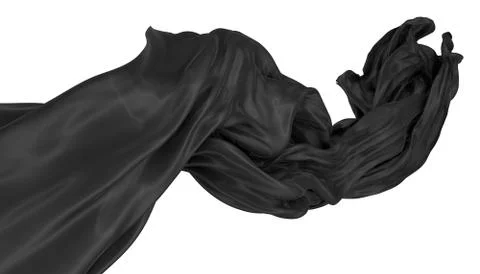 Abstract background of black wavy silk or satin. 3d rendering image. Stock Illustration