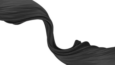 Abstract background of black wavy silk or satin. 3d rendering image. Illustrazione stock