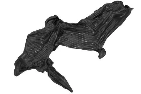 Abstract background of black wavy silk or satin with metal stripes. 3d render Stock Illustration