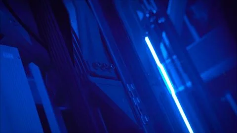 Abstract background, blank scene. Elevator, neon light, night view. Stock Photos