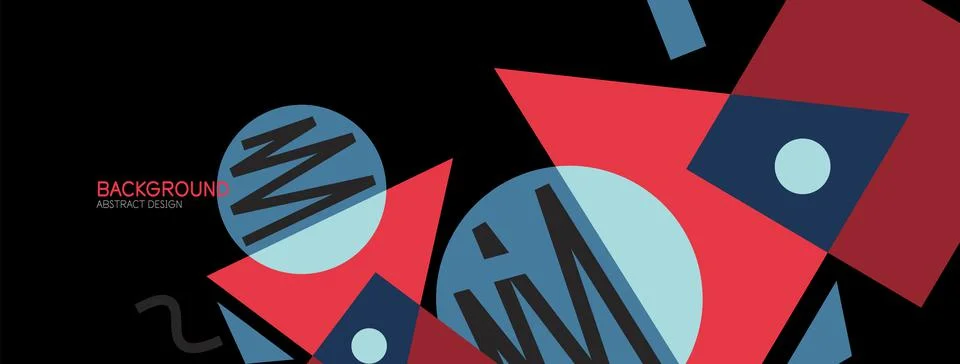 Abstract background. Blocks, lines, triangles, circles composition. Techno or Illustrazione stock