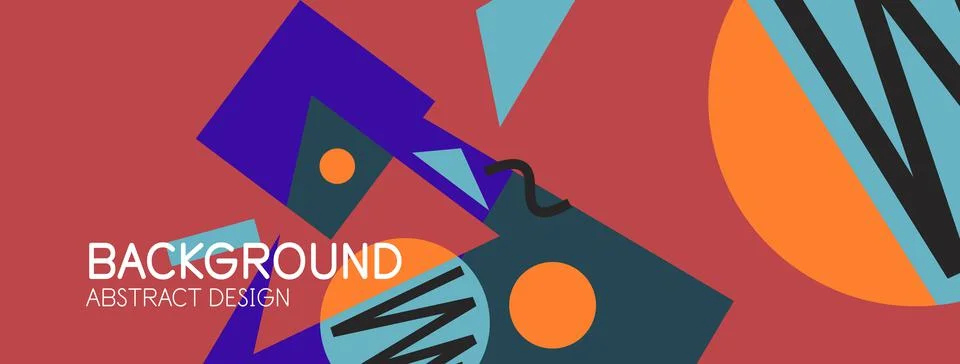Abstract background. Blocks, lines, triangles, circles composition. Techno or Illustrazione stock