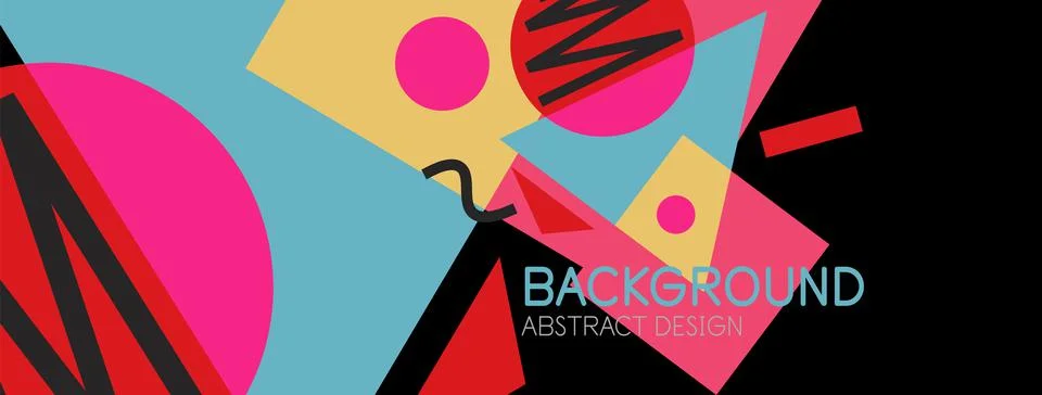 Abstract background. Blocks, lines, triangles, circles composition. Techno or Illustrazione stock