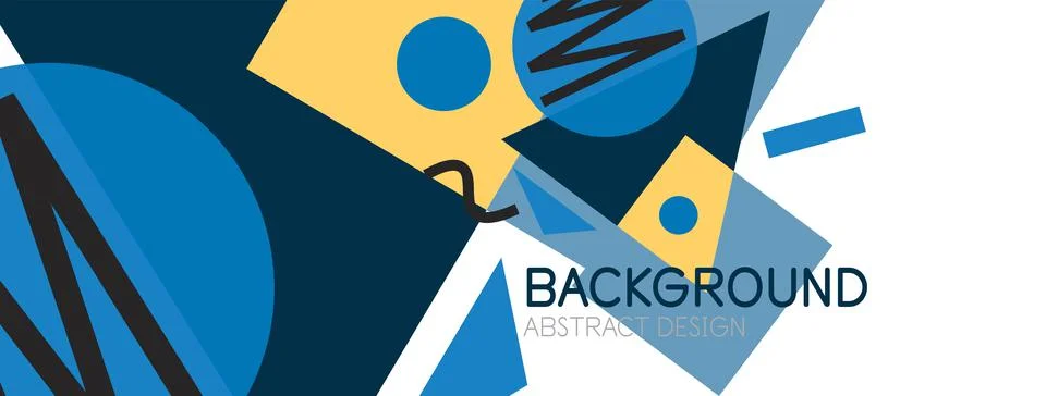 Abstract background. Blocks, lines, triangles, circles composition. Techno or Illustrazione stock