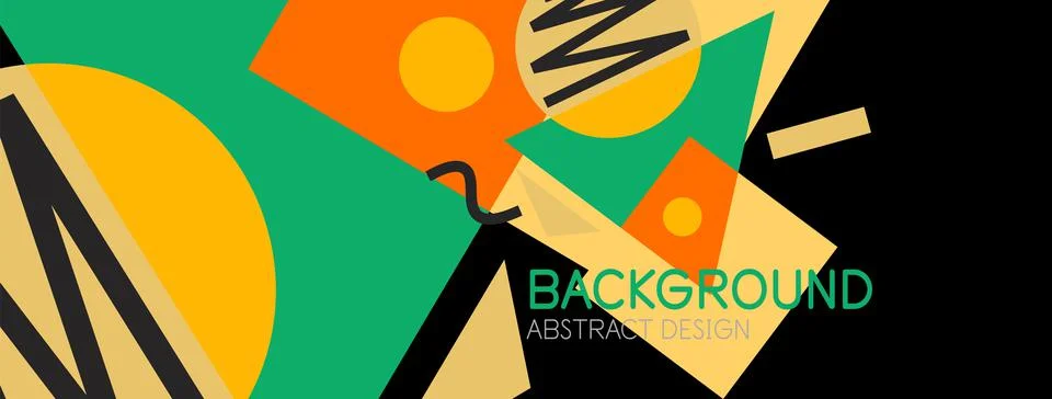Abstract background. Blocks, lines, triangles, circles composition. Techno or Illustrazione stock