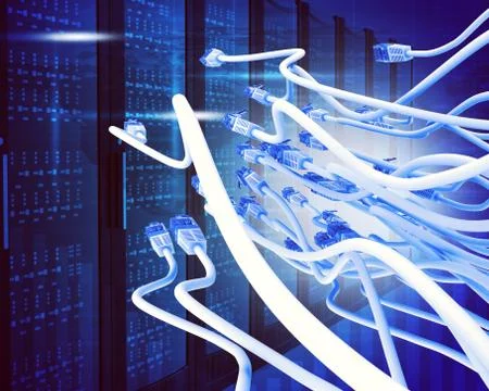 Abstract background with blue computer cables Illustrazione stock