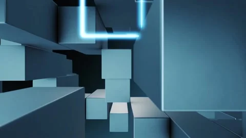 Abstract background of blue cubes and motion light glare Stock Footage 104053388