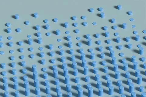Abstract background of blue cylinders. Horizontal composition. 3D illustratio Stock Illustration