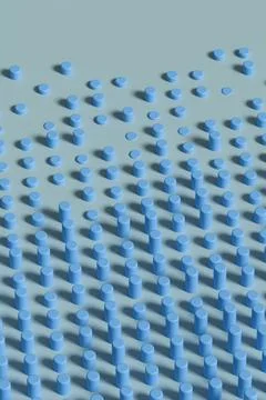 Abstract background of blue cylinders. Vertical composition. 3D illustration. Stock Illustration