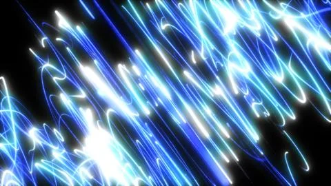Abstract background blue diagonal pixel particles and lines flying in waves.. Illustrazione stock