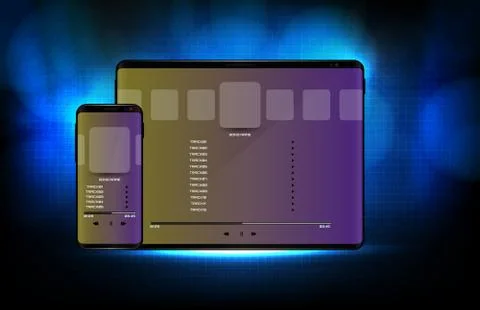 Abstract background of blue futuristic technology song application media play 스톡 일러스트