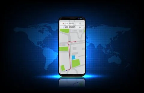 Abstract background of blue futuristic technology Navigation gps maps applica Stock Illustration