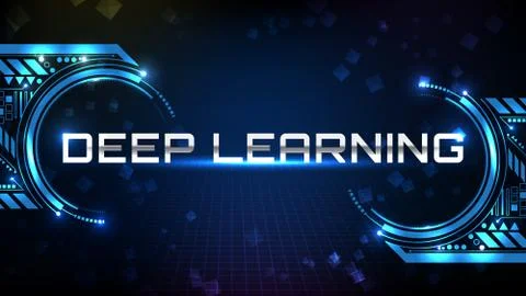 Abstract background of blue futuristic technology metal text Deep Learning Te Illustrazione stock
