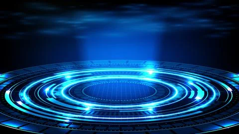 Abstract background of blue futuristic technology hud display interface and s Illustrazione stock