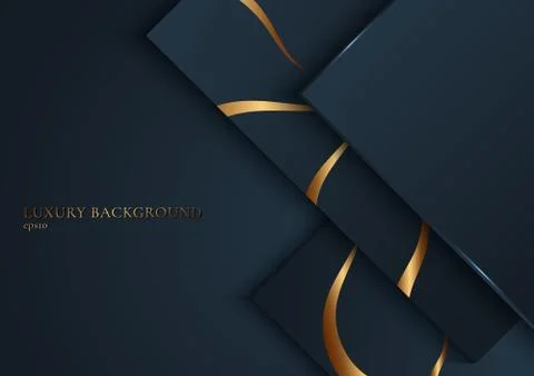 Abstract background blue geometric square shape overlapping with golden strip Stock Illustration