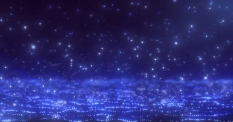 Abstract background of blue glowing falling particles and magical energy wave 스톡 일러스트