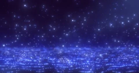 Abstract background of blue glowing falling particles and magical energy wave Illustrazione stock
