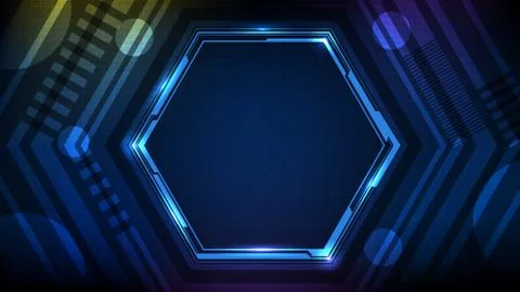 Abstract background of Blue glowing hexagon star technology sci fi frame hud  Stock Illustration