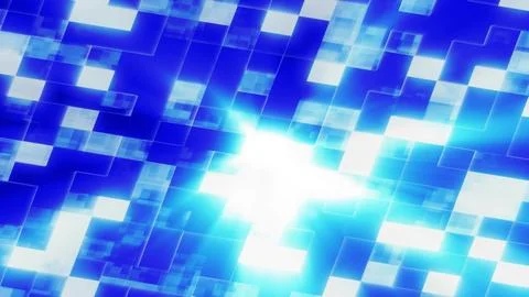 Abstract background of blue glowing shiny digital high-tech swirling squares  イラスト素材