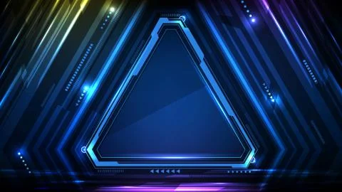 Abstract background of Blue glowing triangle star technology sci fi frame hud 스톡 일러스트