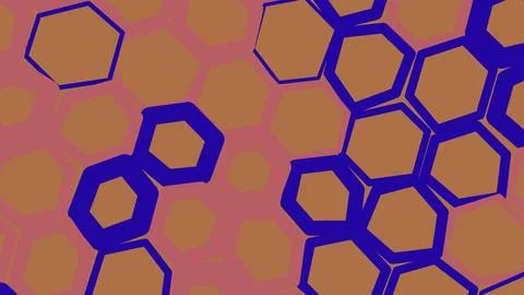 Abstract background with blue hexagon shapes on orange Stock Illustration