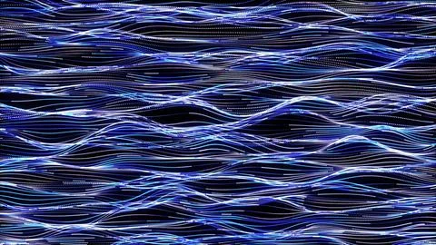Abstract background of blue horizontal moving small neon bright stripes of .. Illustrazione stock