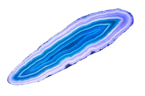 Abstract background, blue longitudinal agate slice mineral isolated on white Stock Photos
