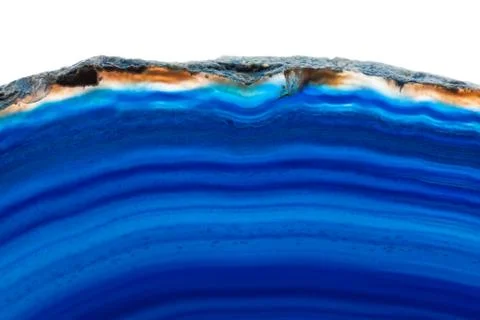Abstract background, blue longitudinal agate slice mineral isolated on white Stock Photos