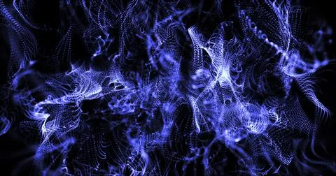 Abstract background of blue moving flying small particles or waves of smoke w Illustrazione stock
