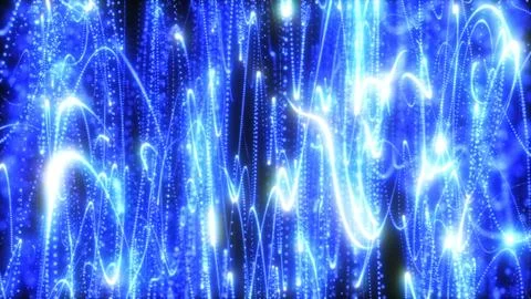 Abstract background blue from pixel particles and lines flying in waves of fu Stock Illustration