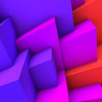 Abstract background with blue to red gradient overlapping cubes Illustrazione stock